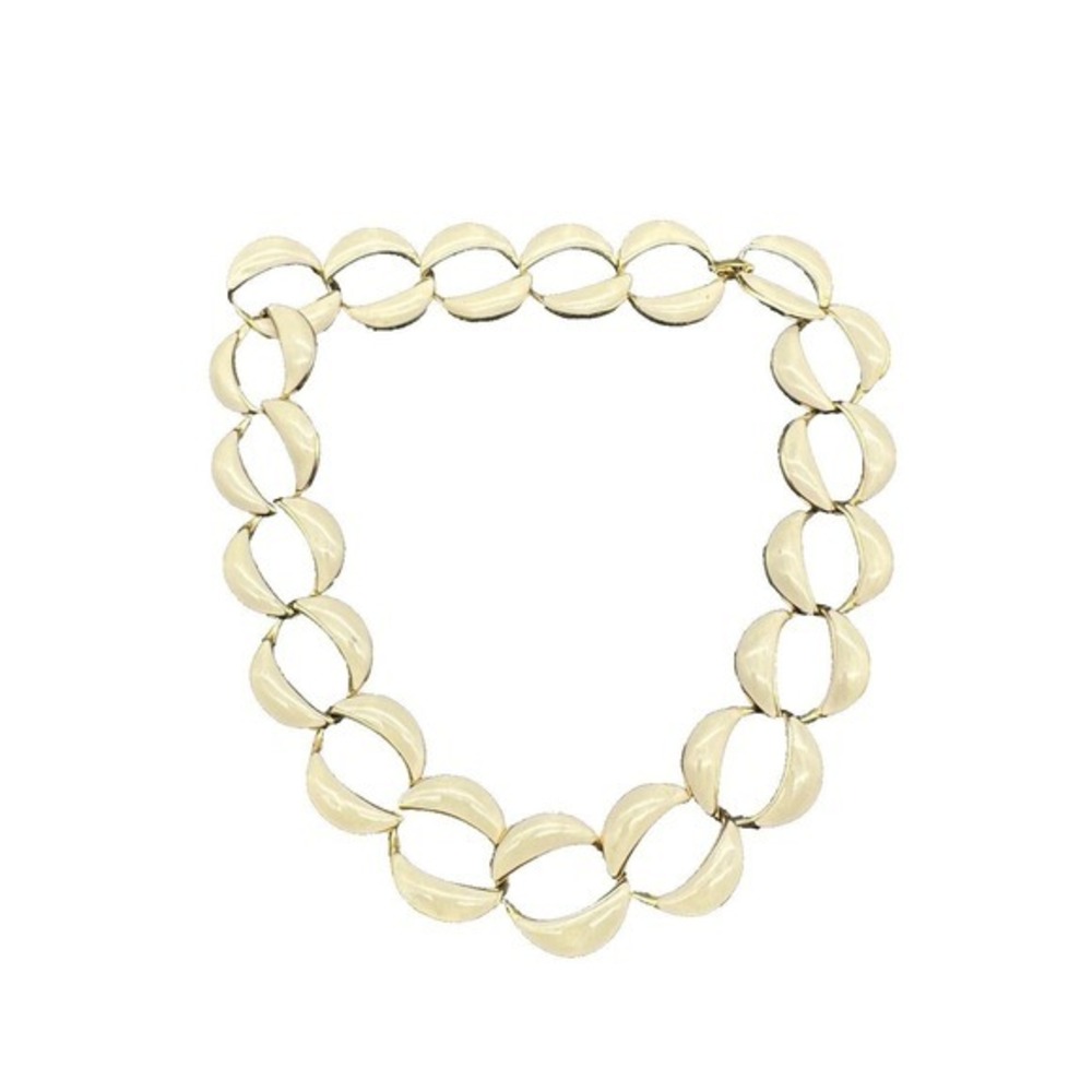 Vintage Signed‎ Napier Gold Tone White Enamel Link Collar Necklace 17"